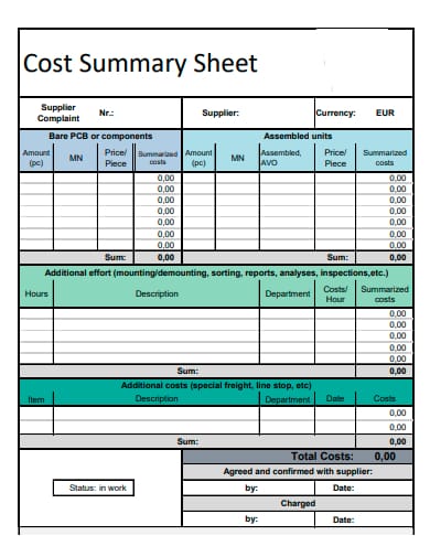 Blurred Baya Solstice cost sheet